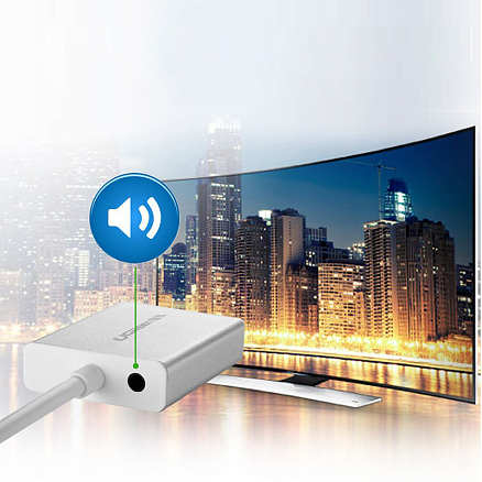 Переходник (преобразователь) Mini DisplayPort - VGA, 3,5 мм (папа - мама, мама) длина 17 см Ugreen MD107 белый
