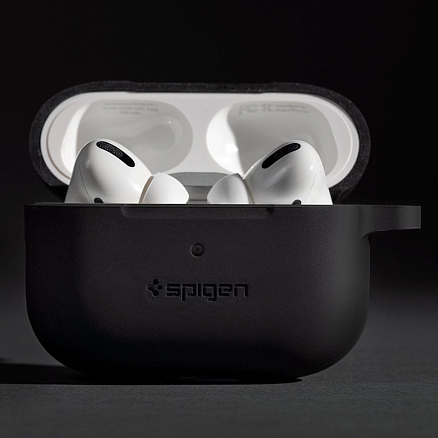 Чехол для наушников AirPods Pro силиконовый с карабином Spigen SGP Silicone Fit черный