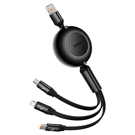 Кабель USB - MicroUSB, Lightning, Type-C для зарядки 1,1 м 3.5А плоский Baseus Bright Mirror черный
