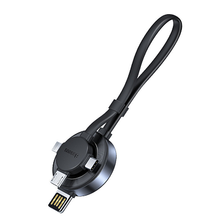 Кабель USB - MicroUSB, Lightning, Type-C 18 см 3A с беспроводной зарядкой для Apple Watch Baseus Star Ring черно-серый