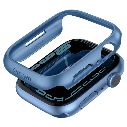 Чехол для Apple Watch 41 мм пластиковый тонкий Spigen Thin Fit синий