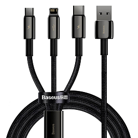 Кабель USB - MicroUSB, Lightning, Type-C для зарядки 1,5 м 3.5А плетеный Baseus Tungsten Gold черный