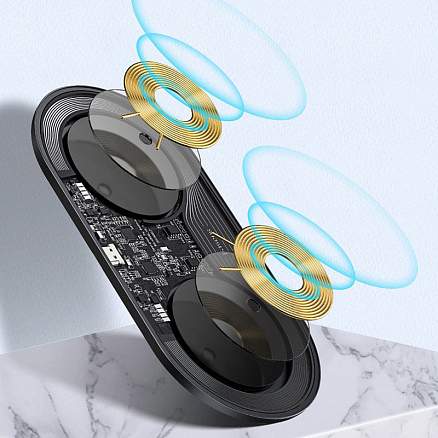 Беспроводная зарядка 2-в-1 для телефона и AirPods Baseus Simple (быстрая зарядка) прозрачная