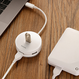 USB 3.0 HUB (разветвитель) на 1 порт USB 3.0 и 3 порта USB 2.0 25 см Baseus Round Box с питанием MicroUSB белый