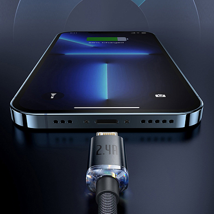 Кабель USB - Lightning для зарядки iPhone 2 м 2.4А плетеный Baseus Crystal Shine черный