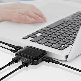 USB 2.0 HUB (разветвитель) на 4 порта Baseus Fully folded с питанием MicroUSB черный