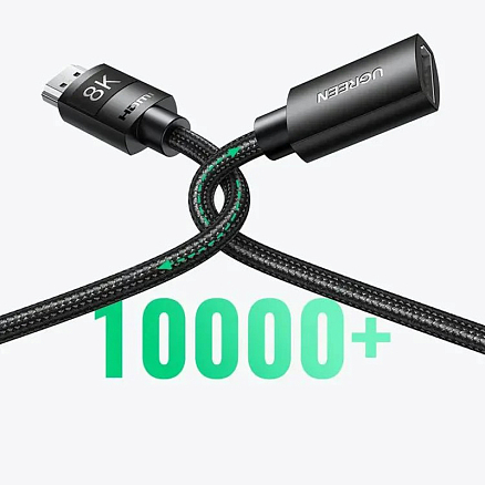 Кабель-удлинитель HDMI - HDMI (папа - мама) длина 1 м версия 2.1 8K 60Hz плетеный Ugreen HD151 черный