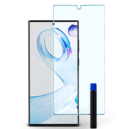 Защитное стекло для Samsung Galaxy S23 Ultra на экран противоударное Spigen Glas.TR Platinum 2.0 c УФ-лампой прозрачное