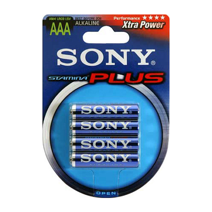 Батарейка LR03 Alkaline (пальчиковая маленькая AAA) Sony Stamina Plus упаковка 4 шт.