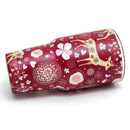 Термокружка Rambler Tumbler 900мл Pattern Reindeer красная