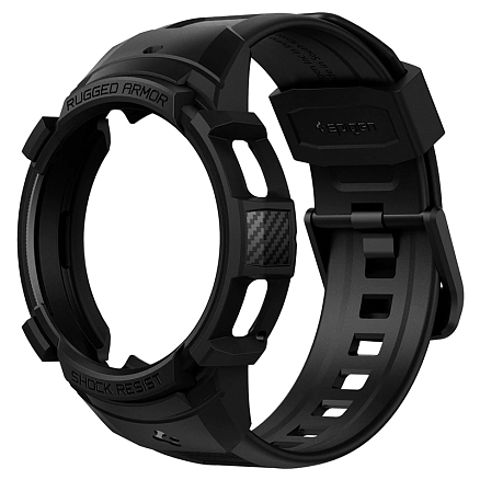 Чехол с ремешком для Samsung Galaxy Watch 4 Classic 42 мм гелевый Spigen Rugged Armor Pro черный