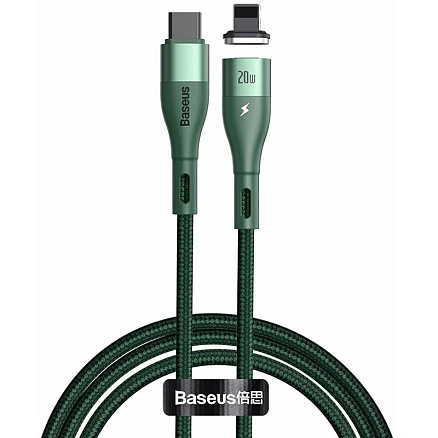 Кабель Type-C - Lightning для зарядки 1 м 20W магнитный плетеный Baseus Zinc (быстрая зарядка PD) зеленый