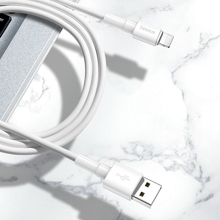 Кабель USB - Lightning для зарядки iPhone 1 м 2.4А Baseus Mini белый