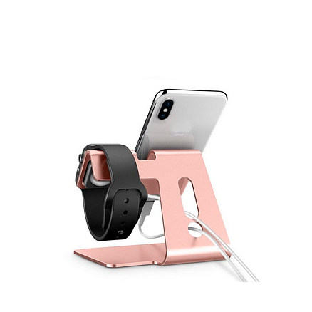 Подставка для телефона и Apple Watch Evolution PS105 металлическая розовое золото