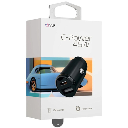 Зарядное устройство автомобильное с USB и Type-C 45W VLP C-Power (быстрая зарядка QC 3.0, PD 3.0) черное