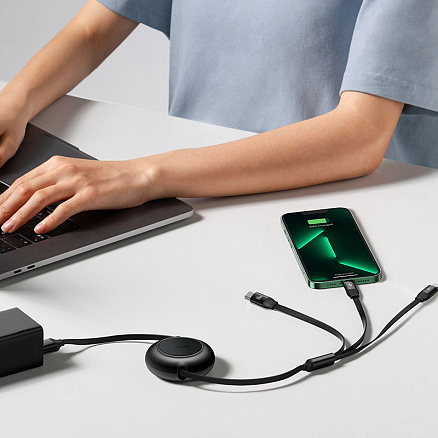 Кабель USB - MicroUSB, Lightning, Type-C для зарядки 1,1 м 3.5А плоский Baseus Bright Mirror черный