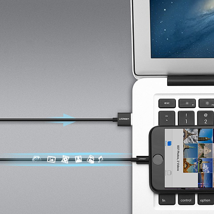 Кабель USB - Lightning для зарядки iPhone 2 м 2.4A MFi Ugreen US155 (быстрая зарядка) черный