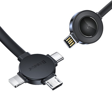Кабель USB - MicroUSB, Lightning, Type-C 18 см 3A с беспроводной зарядкой для Apple Watch Baseus Star Ring черно-серый