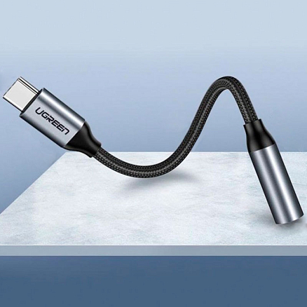 Переходник Type-C - 3,5 мм (папа - мама) 10 см Ugreen AV142 черный