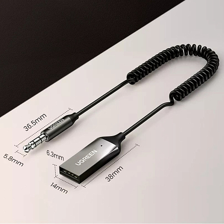 Bluetooth аудио адаптер (ресивер) 3,5 мм в USB порт Ugreen CM309 с громкой связью черный