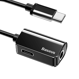 Переходник Type-C - 3,5 мм, Type-C (папа - мама, мама) 12 см Baseus L40 черный