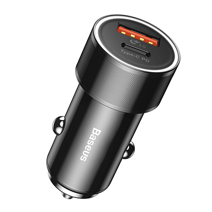 Зарядное устройство автомобильное с USB и Type-C входами 3А 36W Baseus Small Screw (быстрая зарядка QC 3.0, PD) черное