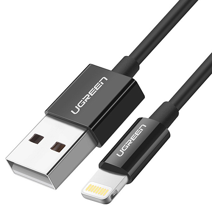 Кабель USB - Lightning для зарядки iPhone 2 м 2.4A MFi Ugreen US155 (быстрая зарядка) черный
