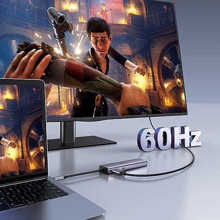 Хаб (разветвитель) Type-C - USB 3.0, HDMI 4K 30Hz, RJ45, SD, microSD, PD 100W Ugreen CM512 серый