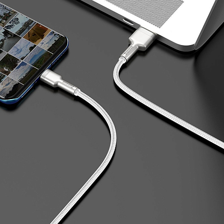 Кабель Type-C - USB для зарядки 1 м плетеный 6А 66W Baseus Cafule Metal Data CAKF000102 (быстрая зарядка) белый
