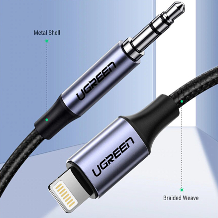 Кабель Lightning - 3,5 мм (папа - стандартный аудио разъем) 1 м плетеный MFi Ugreen US315 черный