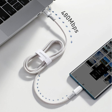 Кабель Type-C - Type-C длина 1 м 5A 20V 100W плетеный Baseus High Density (быстрая зарядка PD, QC 3.0) белый