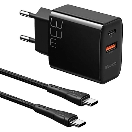 Зарядное устройство сетевое USB и Type-C 33W с кабелем Type-C McDodo CH-0922 (быстрая зарядка PD, QC) черное