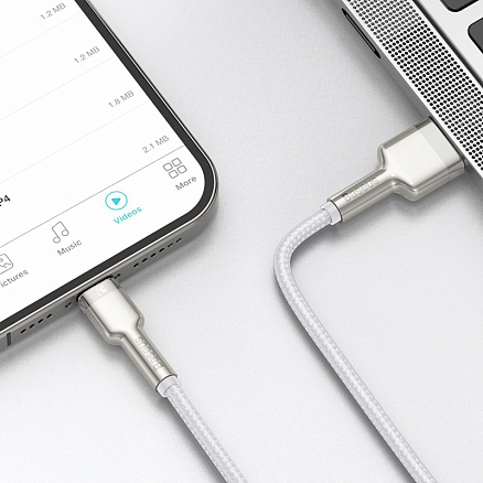Кабель USB - Lightning для зарядки iPhone 1 м 2.4А плетеный Baseus Cafule Metal Data бело-серебристый