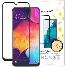 Защитное стекло для Samsung Galaxy A50, A30, A30s на весь экран противоударное Wozinsky Full Glue черное