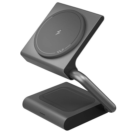 Беспроводная зарядка MagSafe 2-в-1 для телефона и наушников 15W 3A VLP Zen Charger (быстрая зарядка) серая