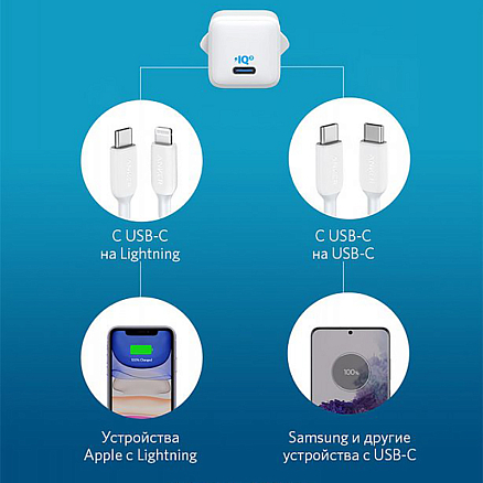 Зарядное устройство сетевое Type-C 20W Anker PowerPort III Nano (быстрая зарядка PD) белое
