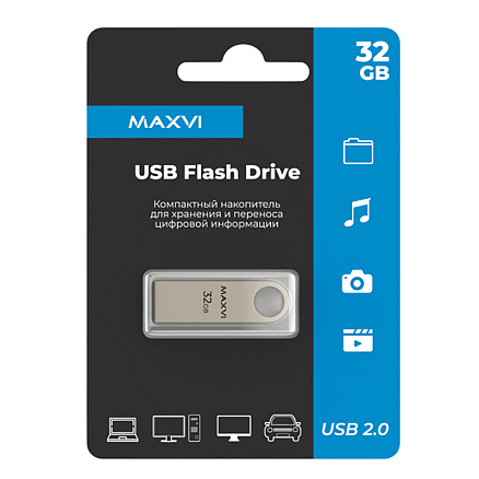 Флешка Maxvi MK 32Gb USB 2.0 металл серебристая