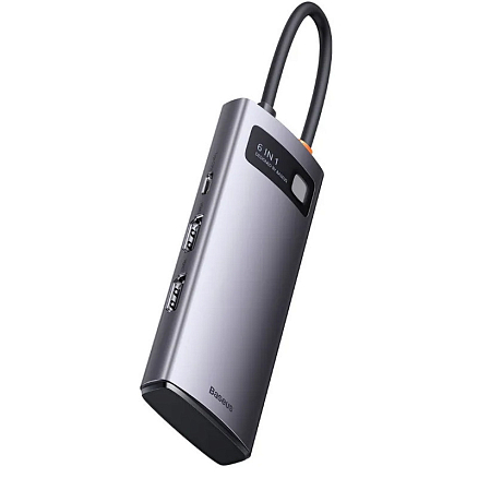 Хаб (разветвитель) Type-C - 2 x HDMI, 3 х USB 3.0, Type-C PD Baseus Metal Gleam WKWG030113 серый