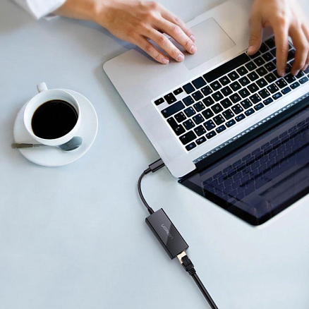 Переходник Type-C  - Ethernet RJ45 (папа - мама) с кабелем Ugreen 30287 черный