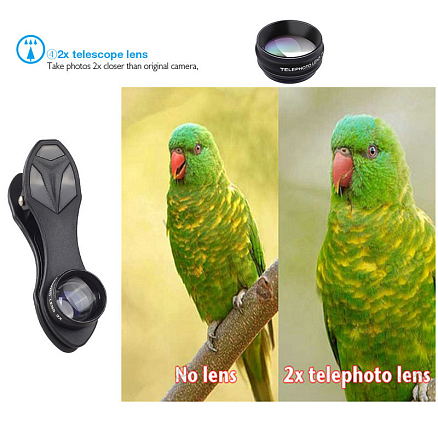 Объектив для телефона универсальный 10-в-1: Telephoto 2X, Fisheye, Wide-Angle, Macro и 6 фильтров Apexel APL-DG10