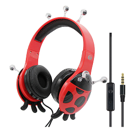 Наушники для детей Vcom DE802 с микрофоном накладные Божья коровка