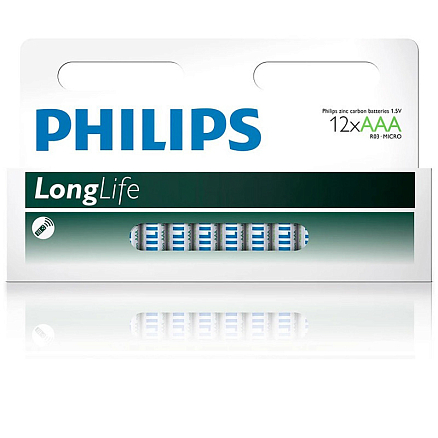 Батарейка LR03 (пальчиковая маленькая AAA) Philips Longlife Zinc R03L12B/97 упаковка 12 шт.