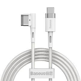 Кабель Type-C - MagSafe для зарядки Macbook длина 2 м 60W магнитный плетеный с L-образным штекером Baseus Zinc белый