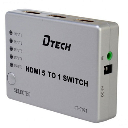 HDMI Switch на 5 портов (5 HDMI входов на 1 HDMI выход) Dtech DT-7021 с пультом