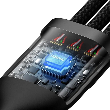 Кабель USB, Type-C - MicroUSB, Lightning, Type-C 1,2 м 5A 100W плетеный Baseus Flash Series черный