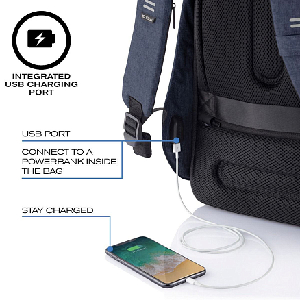 Рюкзак XD Design Bobby Hero Small с отделением для ноутбука до 13,3 дюйма и USB портом антивор синий