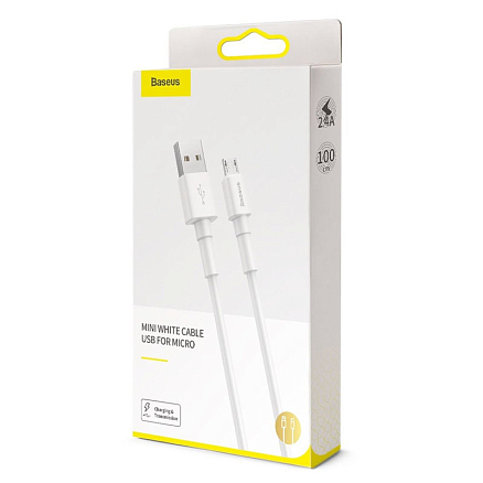 Кабель USB - MicroUSB для зарядки 1 м 2.4А Baseus Mini белый