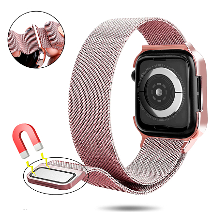 Чехол с ремешком для Apple Watch 42 и 44 мм миланское плетение Nova Body розовое золото