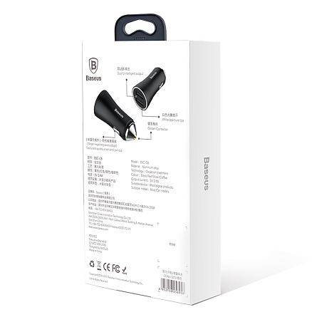 Зарядное устройство автомобильное с двумя USB входами 2.4А Baseus Golden Contactor черное