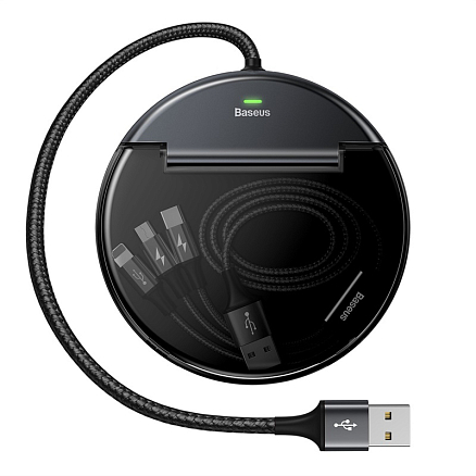 Разветвитель USB на 3 порта в авто с кабелем USB - MicroUSB, Lightning, Type-C (быстрая зарядка) Baseus Car Sharing черный